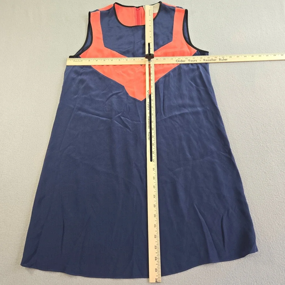 Jason Wu Silk Shift Dress Womens 6 Navy Blue Coral Colorblock Sleeveless Mini